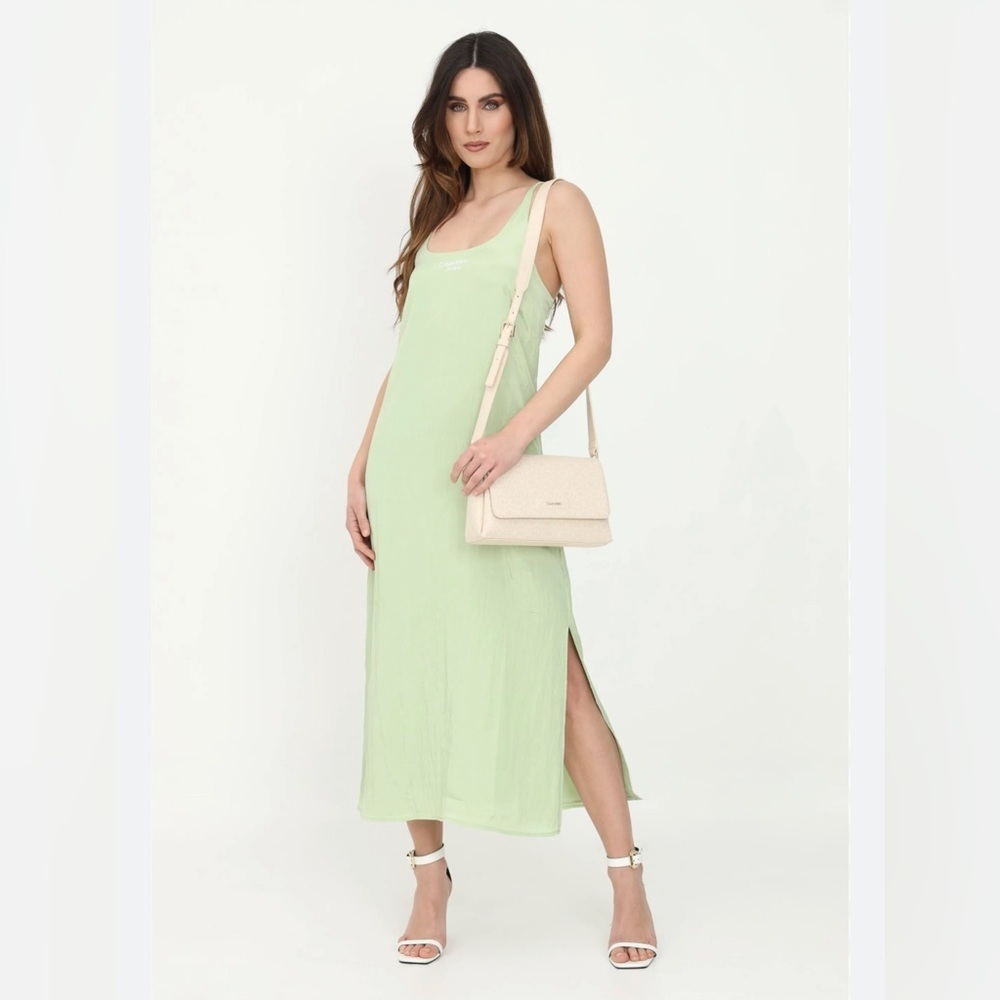 Calvin Klein Jeans Women Silky Sleeveless Midi Dress, Jaded Green. Size L